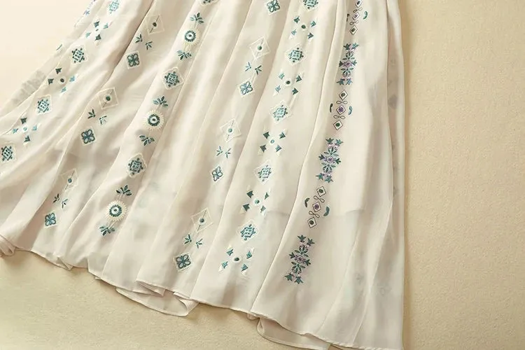 Ruby Turn-down Collar Vintage Embroidery High Waist Dress