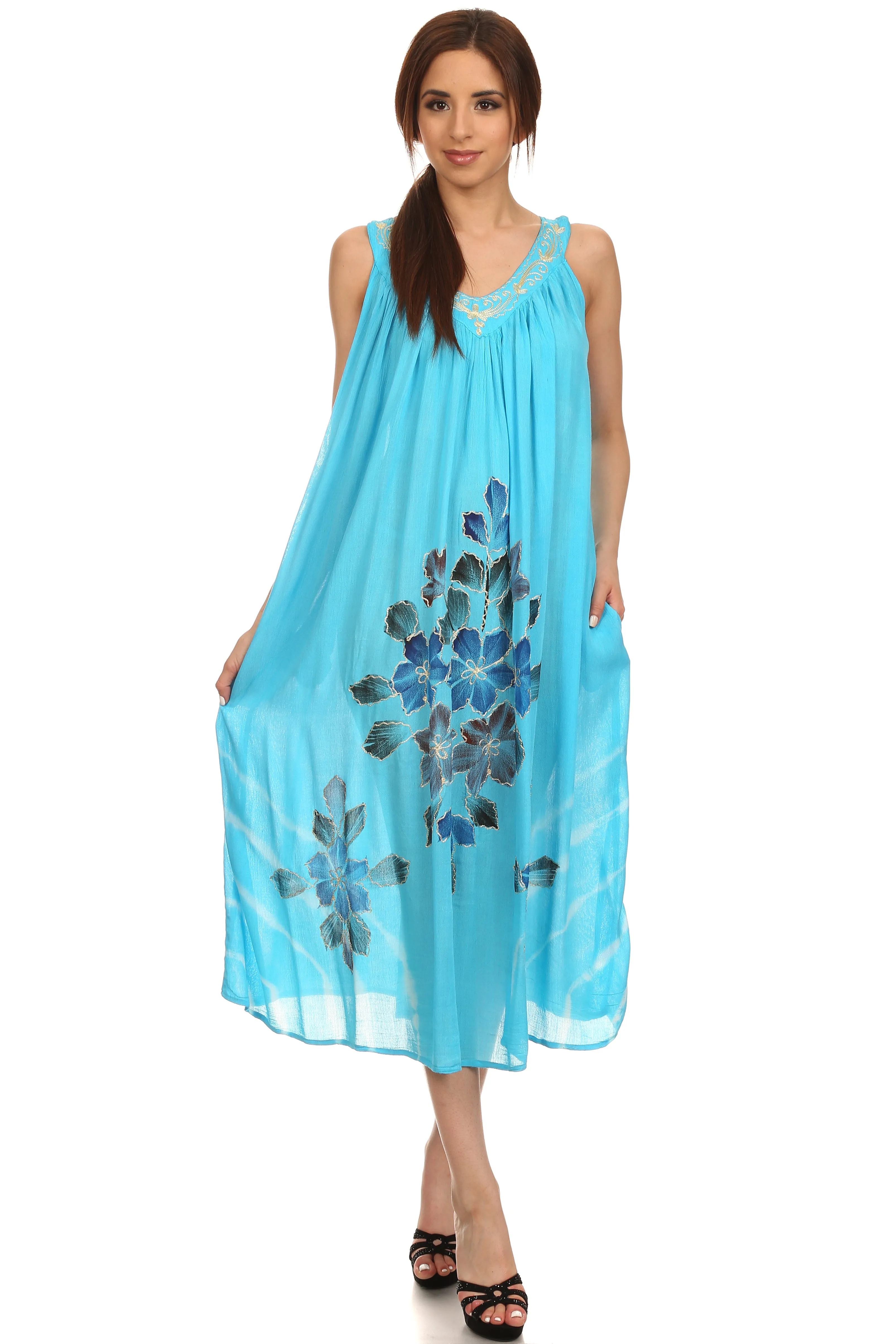 Sakkas Kira Embroidered Relaxed Fit with Pockets Tank Dress / Cover Up