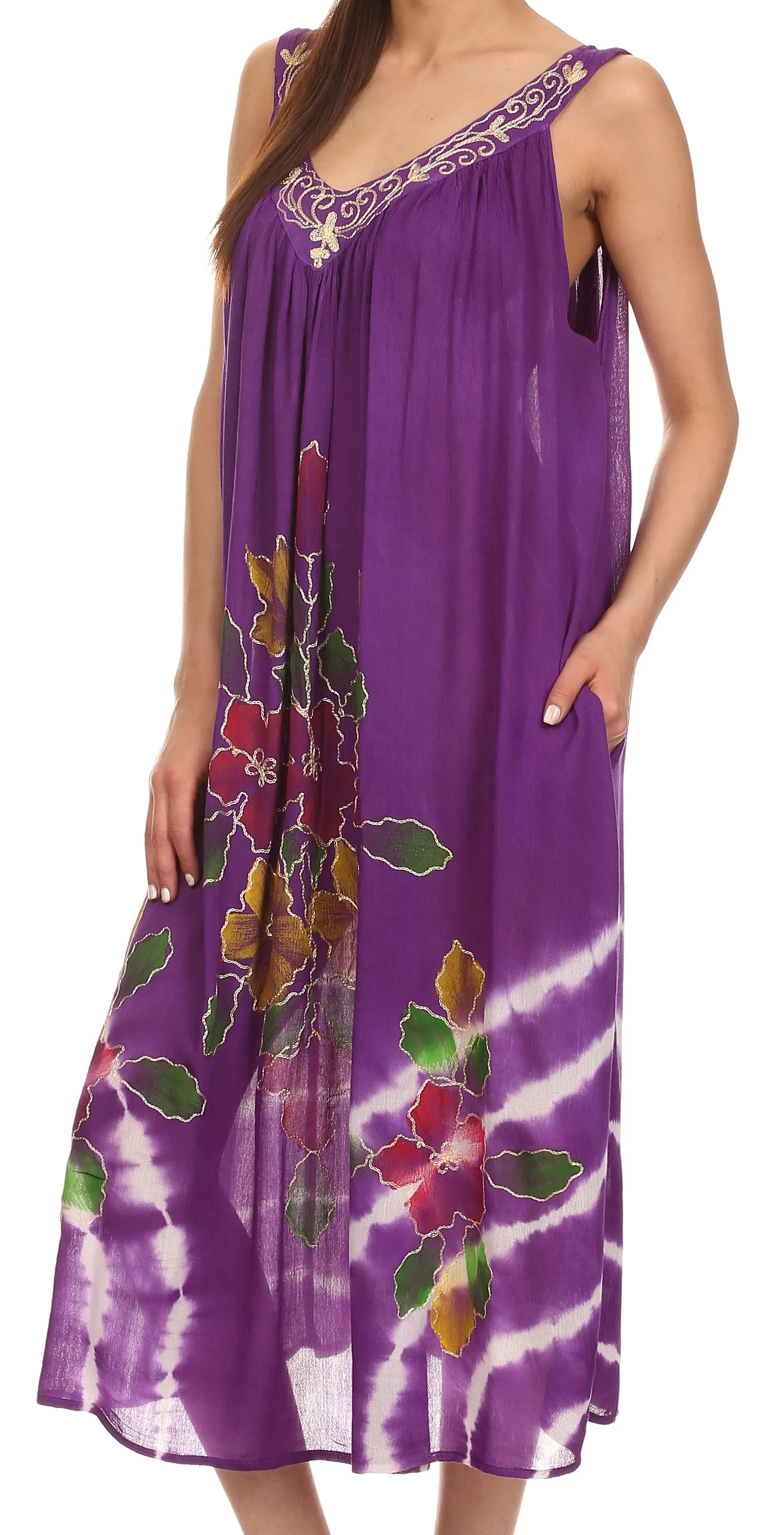 Sakkas Kira Embroidered Relaxed Fit with Pockets Tank Dress / Cover Up