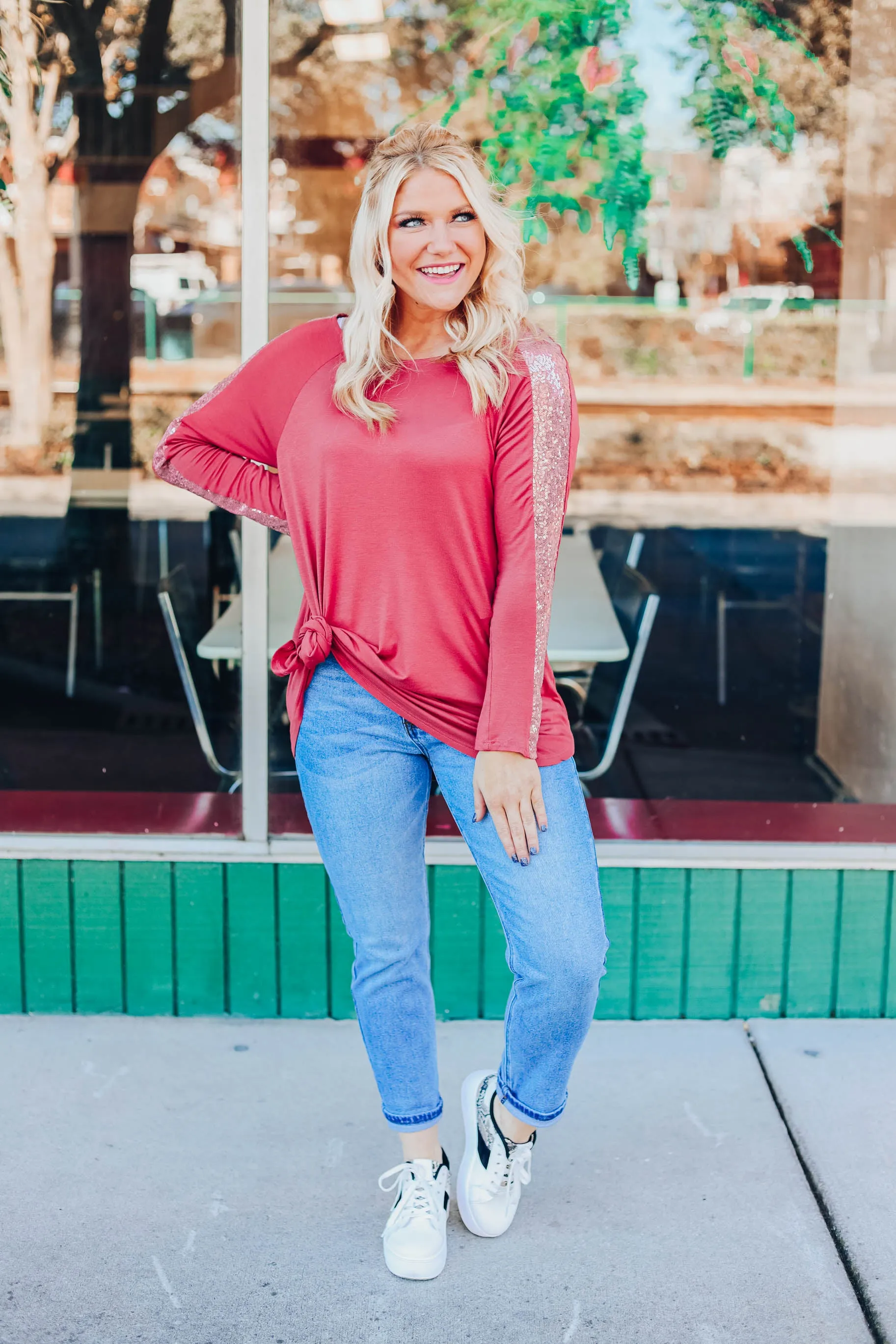 Sassy Sequin Top - Mauve