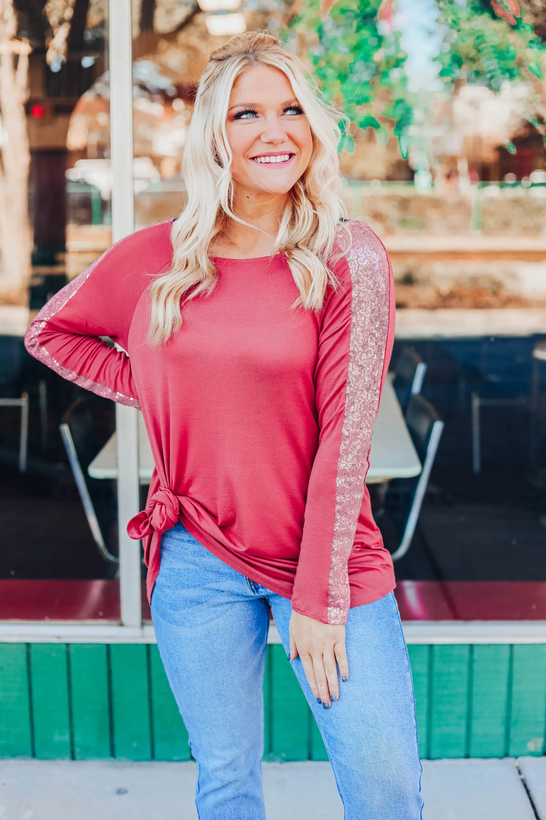 Sassy Sequin Top - Mauve