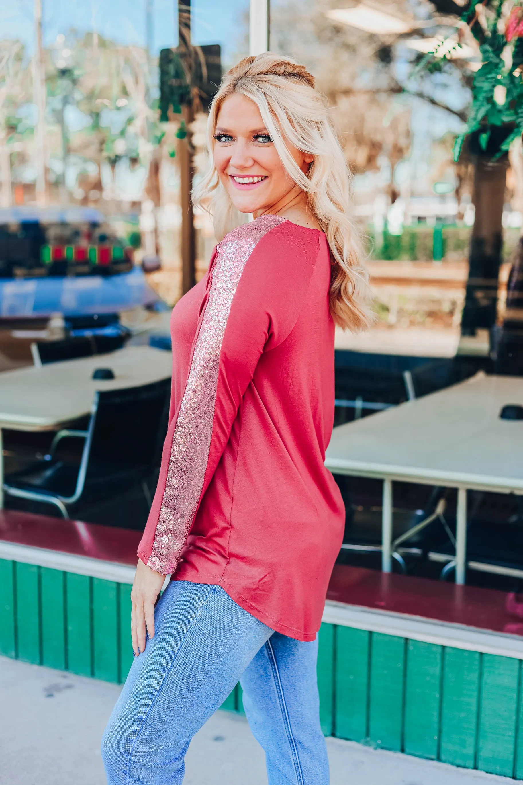 Sassy Sequin Top - Mauve