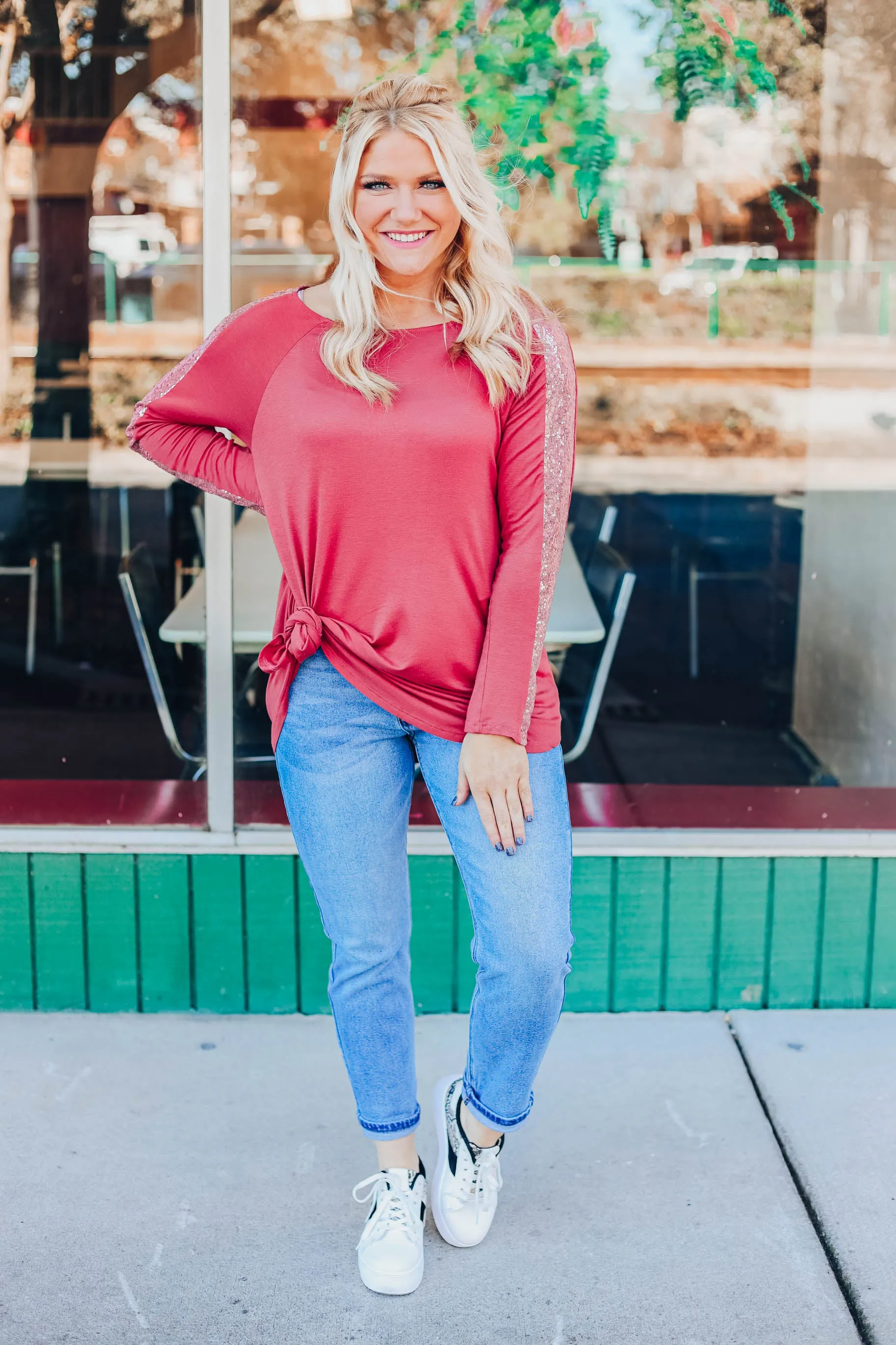 Sassy Sequin Top - Mauve
