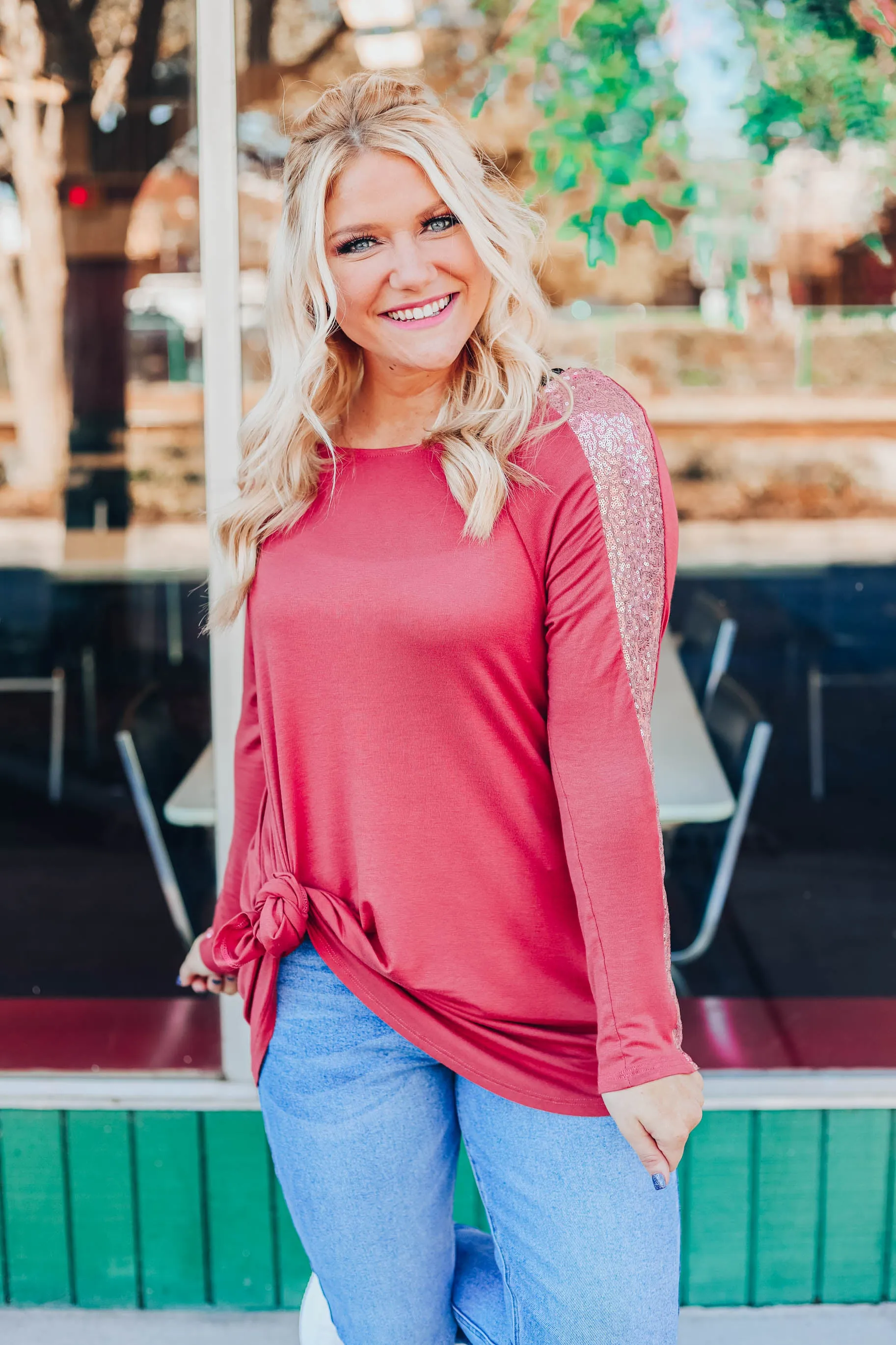 Sassy Sequin Top - Mauve