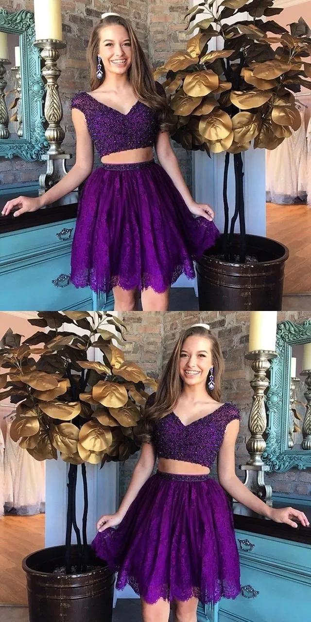 Sexy Two Pieces Cap Sleeves Cheap Short Homecoming Dresses Online, CM529