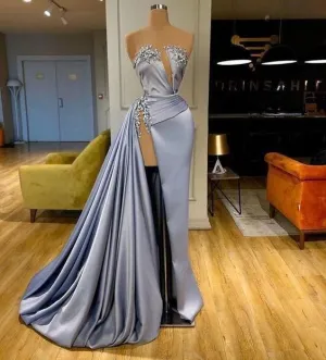 silver prom dresses 2022 elegant beaded satin vintage prom gown 2023 formal party dress robe de soiree