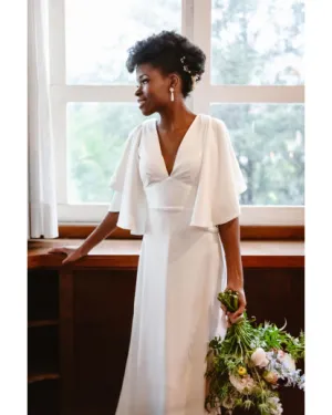 Simple Satin A-line Wedding Dresses Modest Butterfly Sleeve 2021 Bridal Gowns Backless