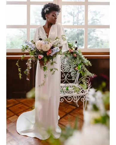 Simple Satin A-line Wedding Dresses Modest Butterfly Sleeve 2021 Bridal Gowns Backless