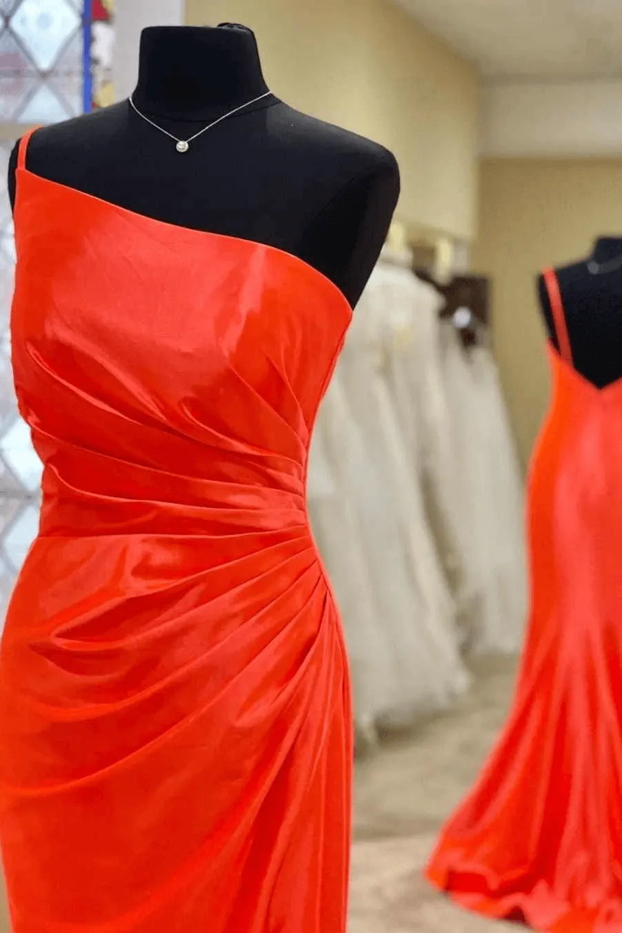 Simple Satin Long Prom Dresses Mermaid One Shoulder Summer Wedding Guest Dress