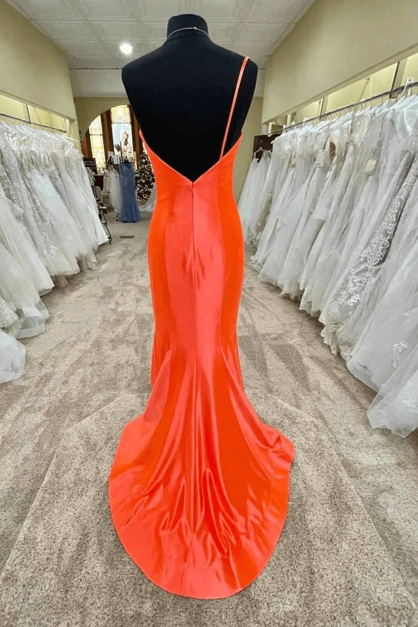 Simple Satin Long Prom Dresses Mermaid One Shoulder Summer Wedding Guest Dress