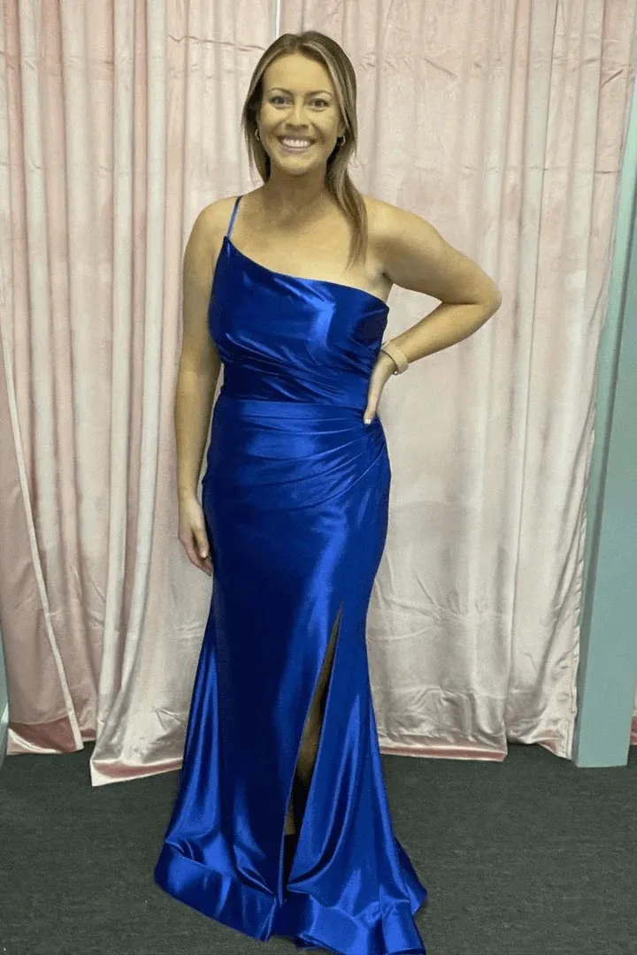 Simple Satin Long Prom Dresses Mermaid One Shoulder Summer Wedding Guest Dress