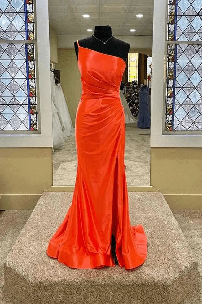 Simple Satin Long Prom Dresses Mermaid One Shoulder Summer Wedding Guest Dress