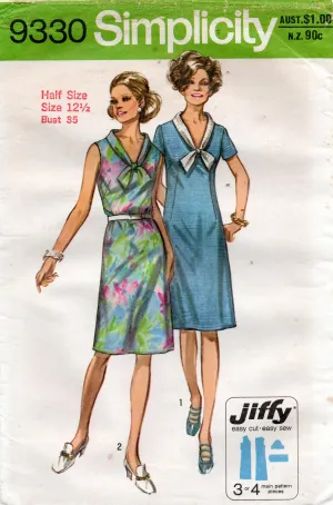 Simplicity 9330 Womens Half Size Dress with Tie Collar 1970s Vintage Sewing Pattern Sizes 12 1/2 Bust 35 inches
