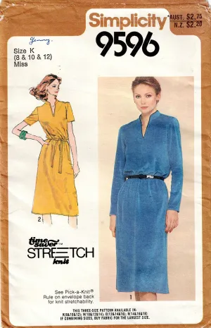 Simplicity 9596 Womens EASY Stretch Pullover Dress 1980s Vintage Sewing Pattern Size 10-14 or 8-12 UNCUT Factory Folded