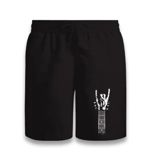 Skeleton Hand Doing Rock Sign on Guitar Black Shorts