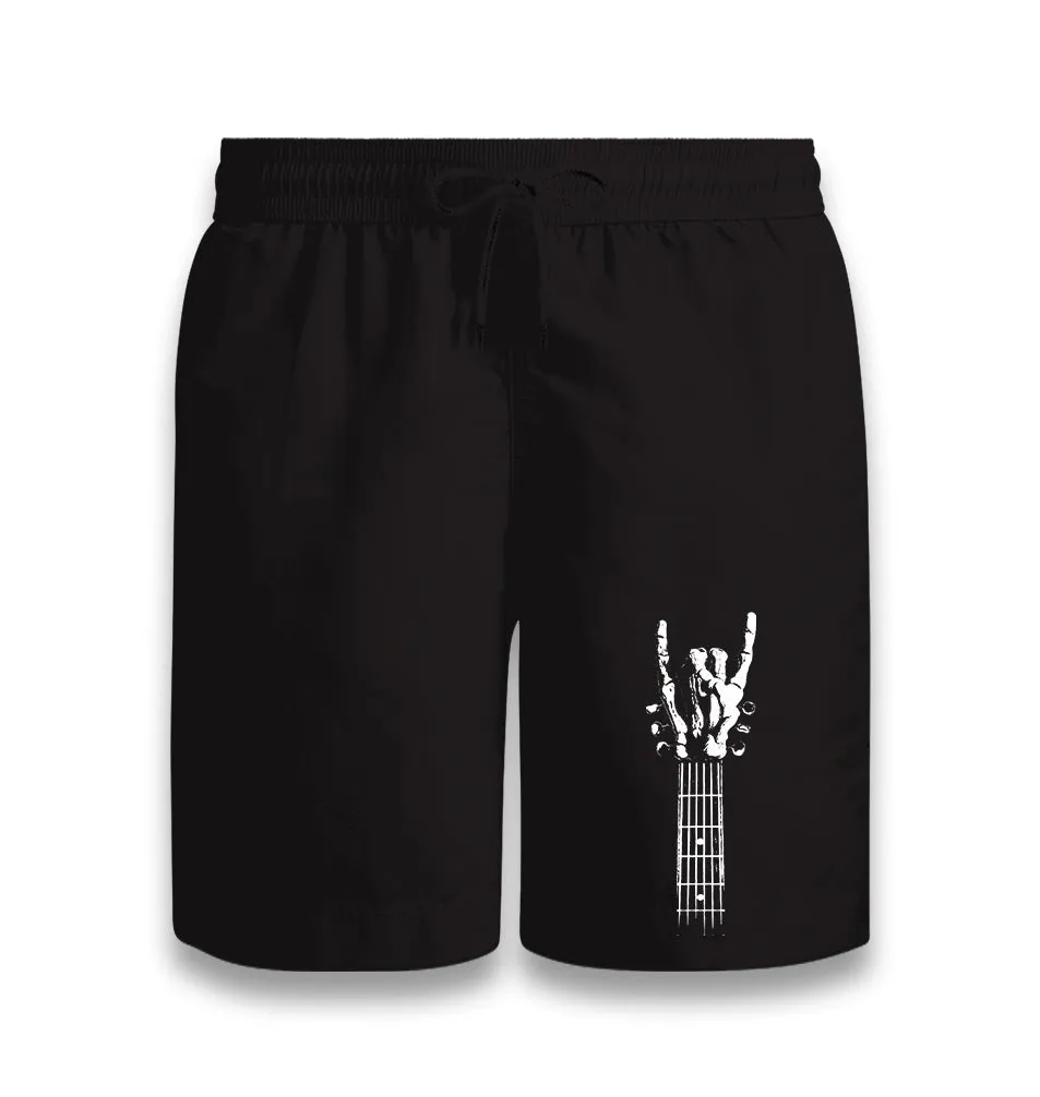 Skeleton Hand Doing Rock Sign on Guitar Black Shorts