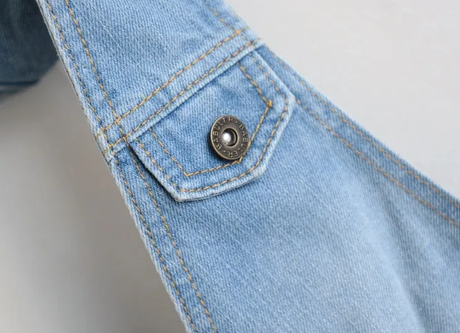 Sleeveless V-Neck Slim Short Hoodie Denim Jean Jacket Waistcoat