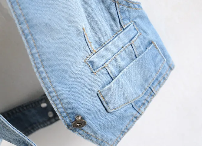 Sleeveless V-Neck Slim Short Hoodie Denim Jean Jacket Waistcoat