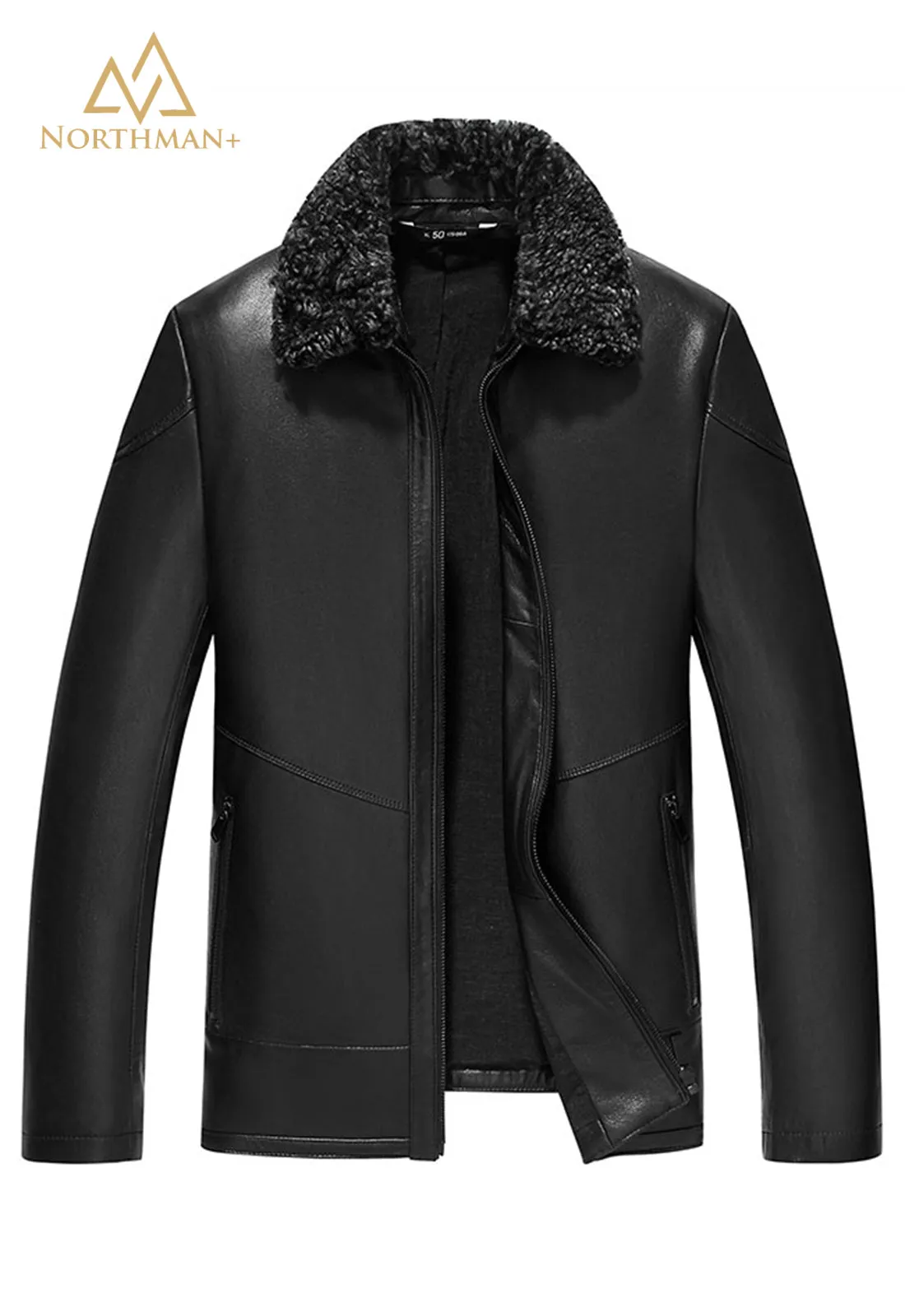 Slim leather jacket with removable shearling collar