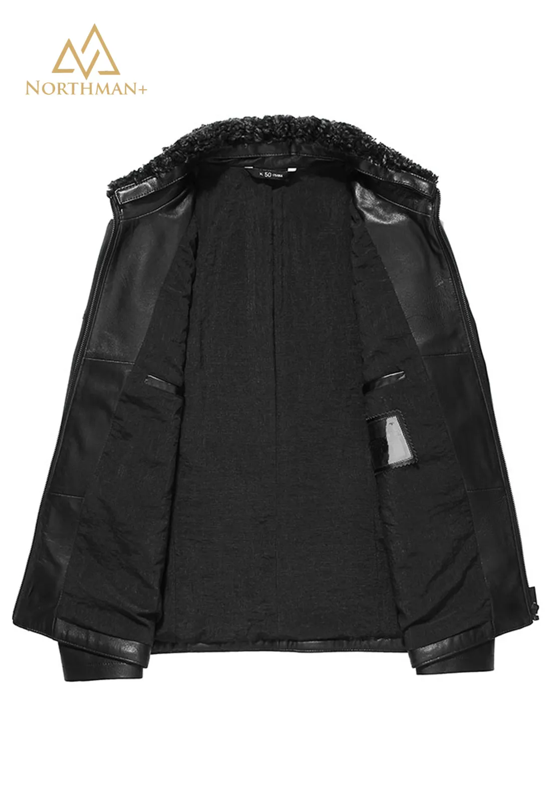 Slim leather jacket with removable shearling collar