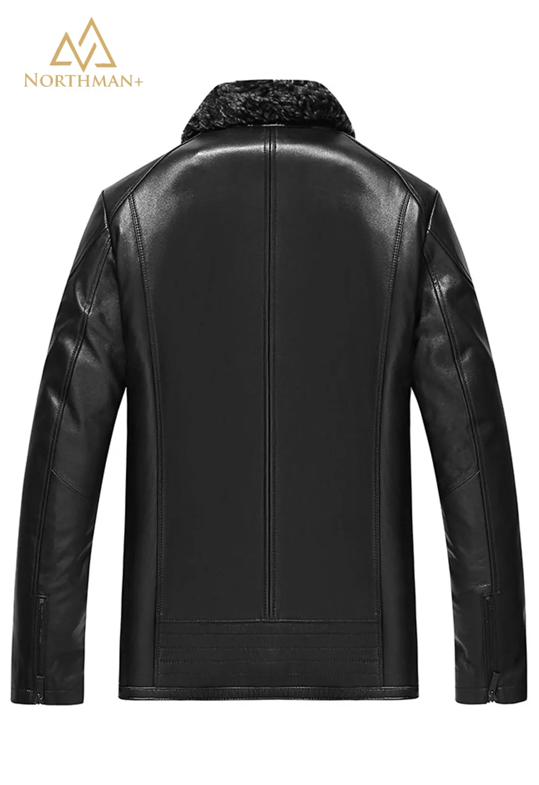 Slim leather jacket with removable shearling collar