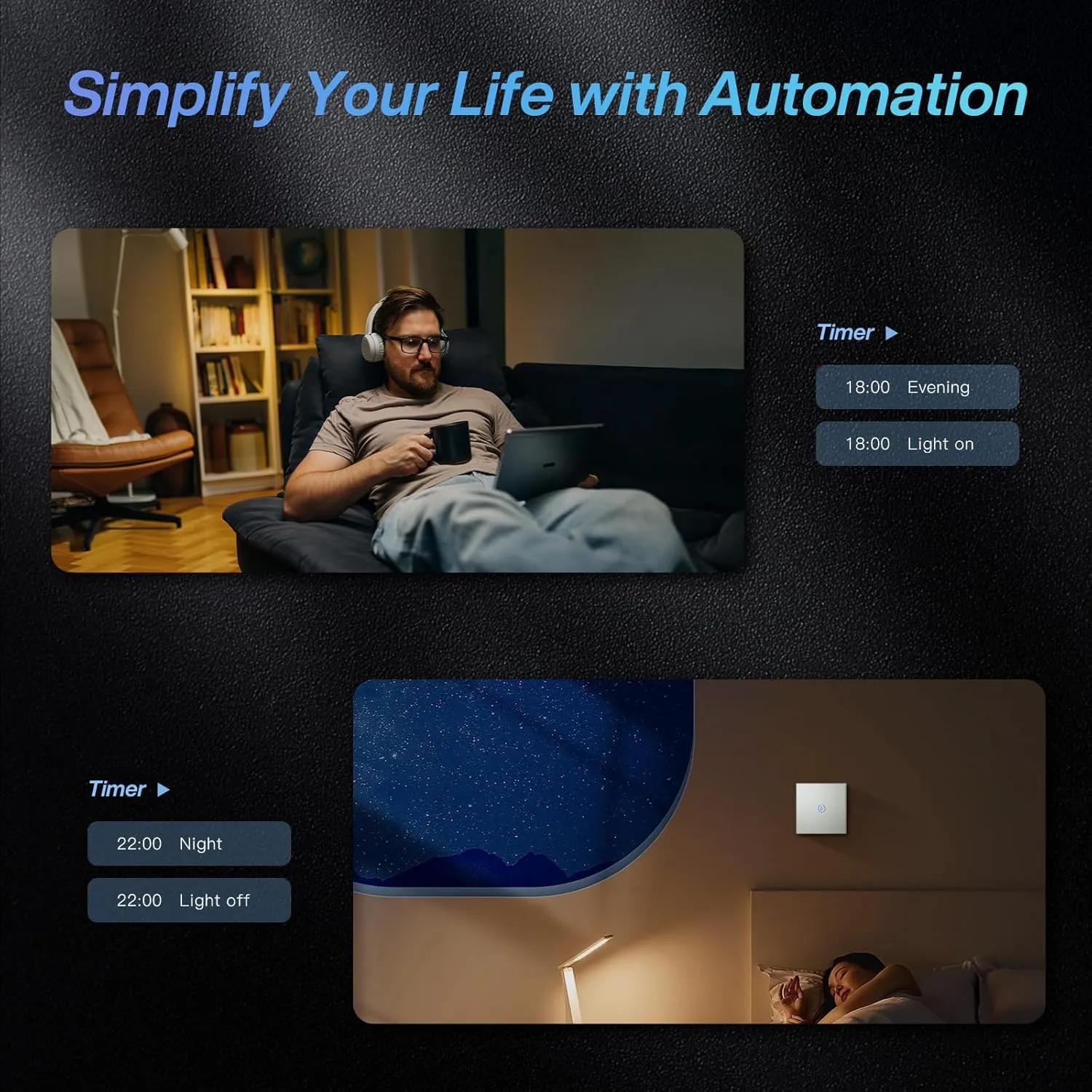 Smart Wi-Fi 2-Gang Touch Light Switch – Voice & App Control | White, Black, Gold