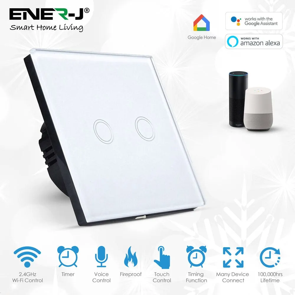 Smart Wi-Fi 2-Gang Touch Light Switch – Voice & App Control | White, Black, Gold