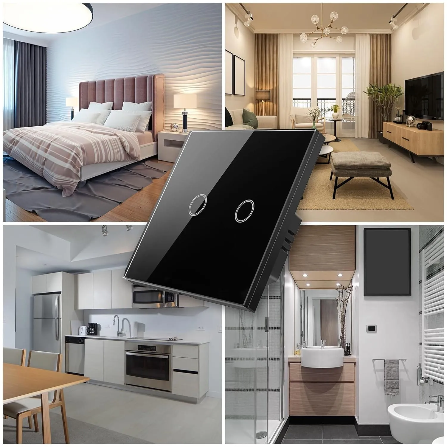 Smart Wi-Fi 2-Gang Touch Light Switch – Voice & App Control | White, Black, Gold