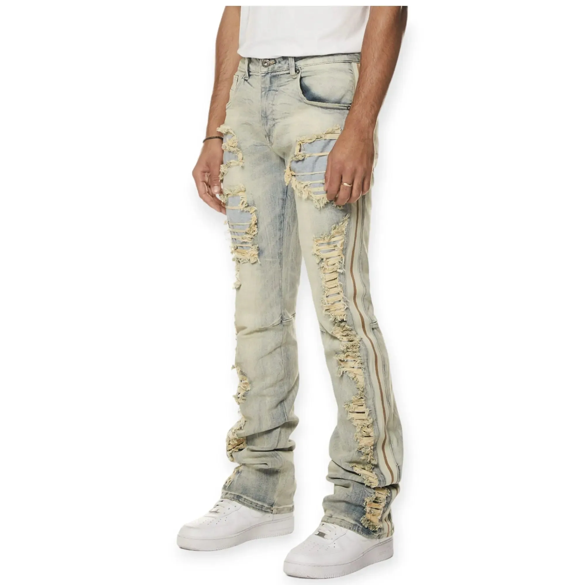 Smoke Rise Men Laser Striped Jeans (Maison Blue)