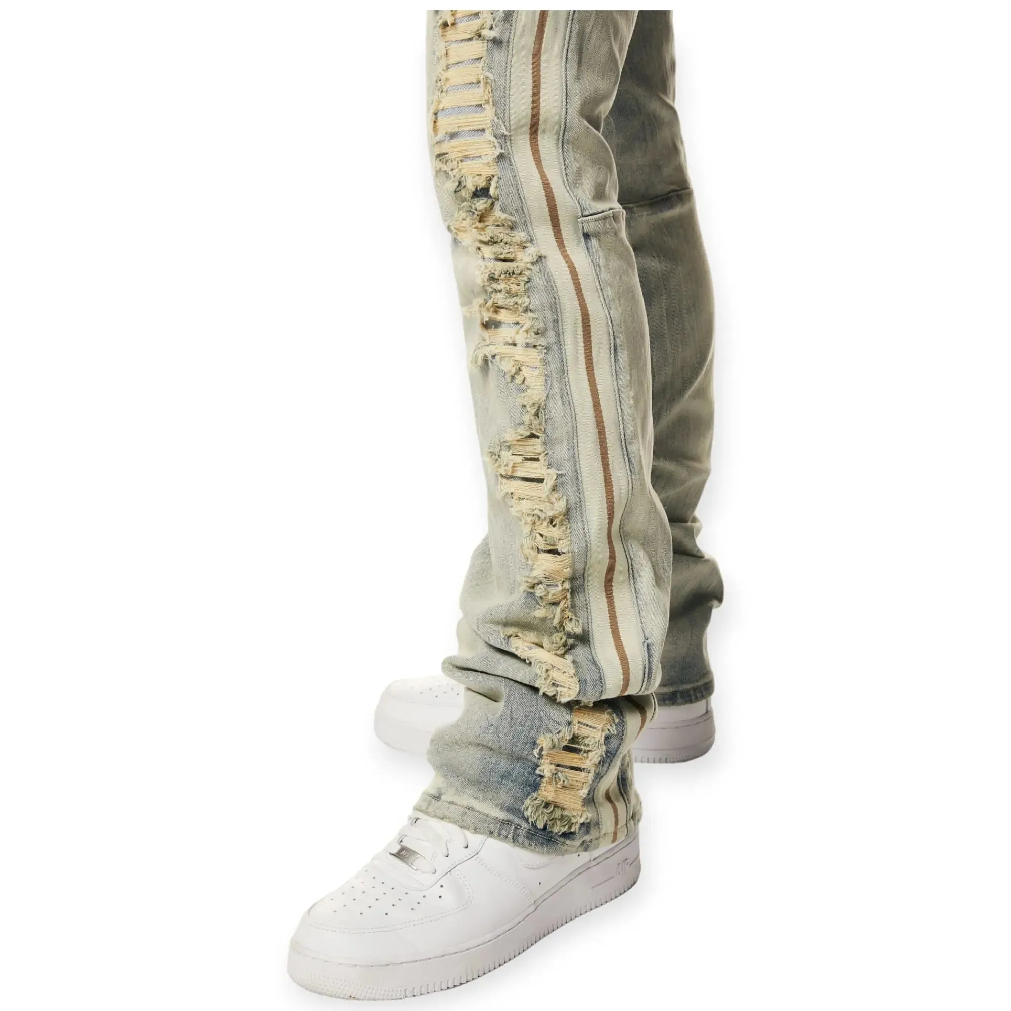 Smoke Rise Men Laser Striped Jeans (Maison Blue)
