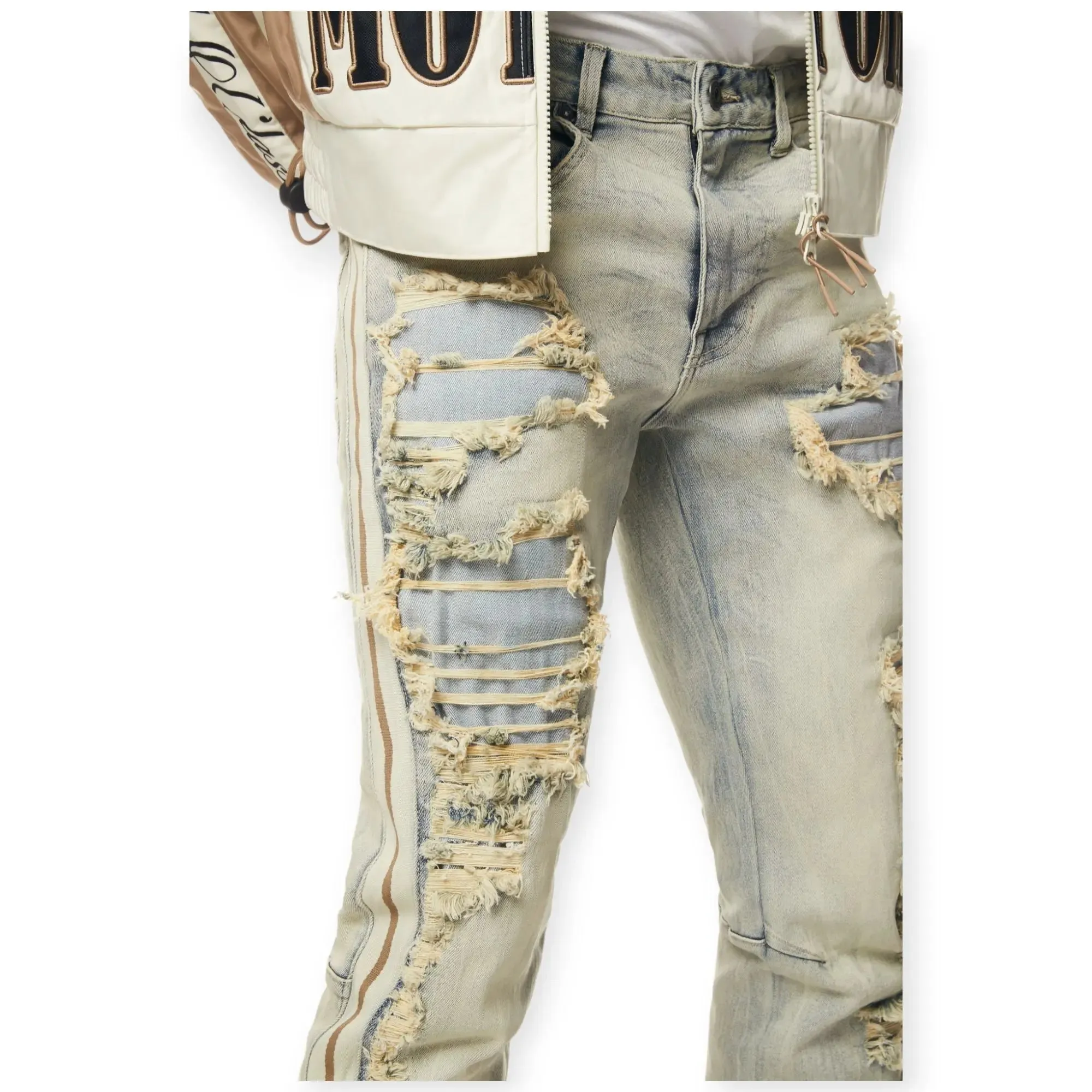 Smoke Rise Men Laser Striped Jeans (Maison Blue)