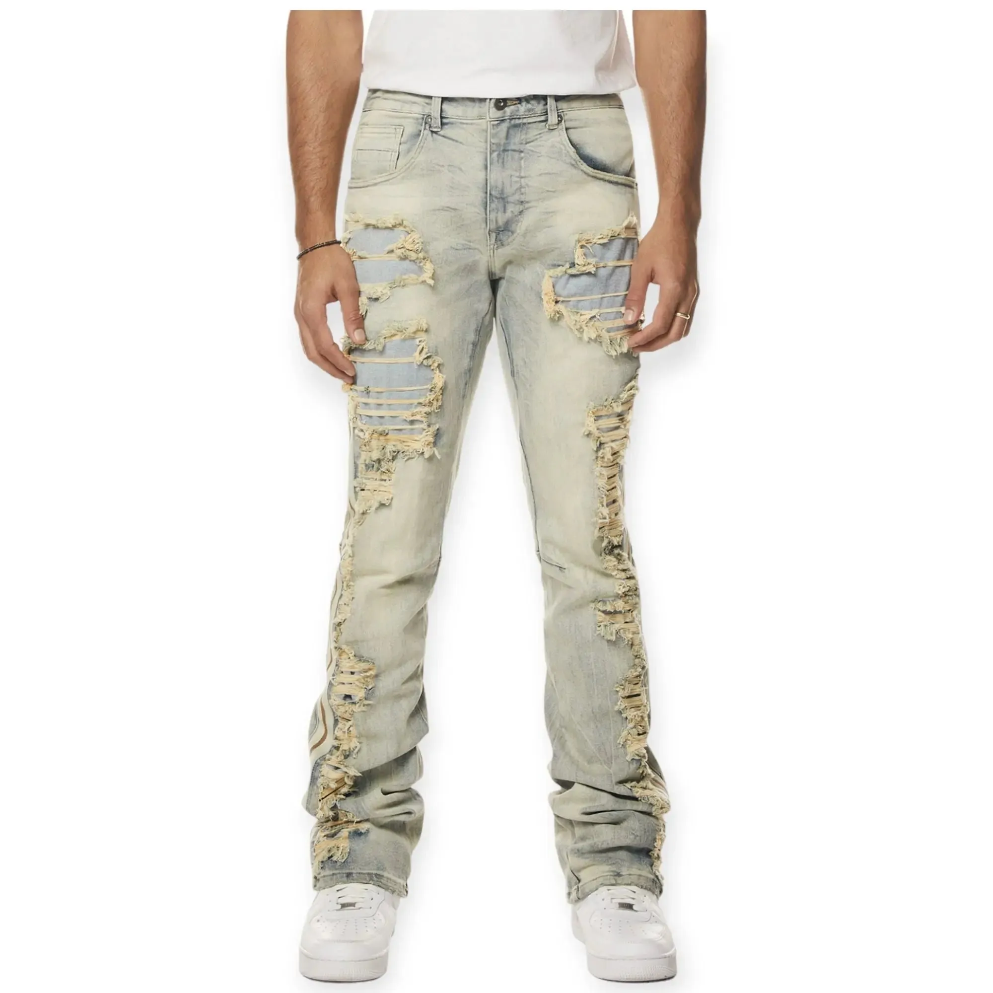 Smoke Rise Men Laser Striped Jeans (Maison Blue)