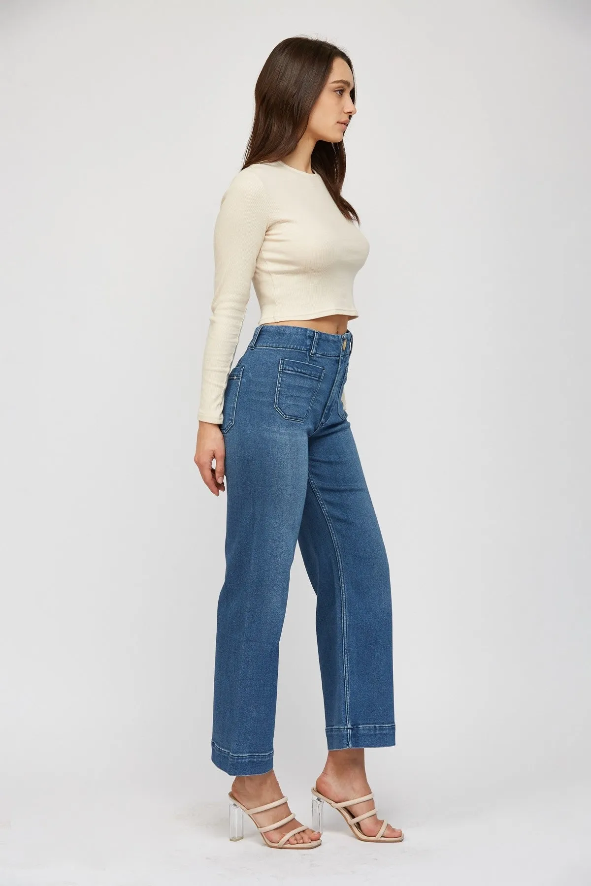 Soft High Rise Cropped Jeans - Bleu De France