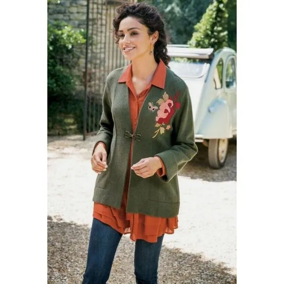 Soft Surroundings Okata Embroidered Floral Cardigan