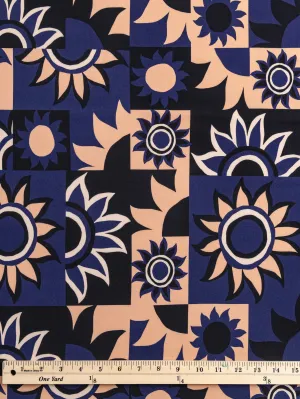 Solar Mosaic Print Ecovero Viscose - Black   Navy   Tan - Swatch