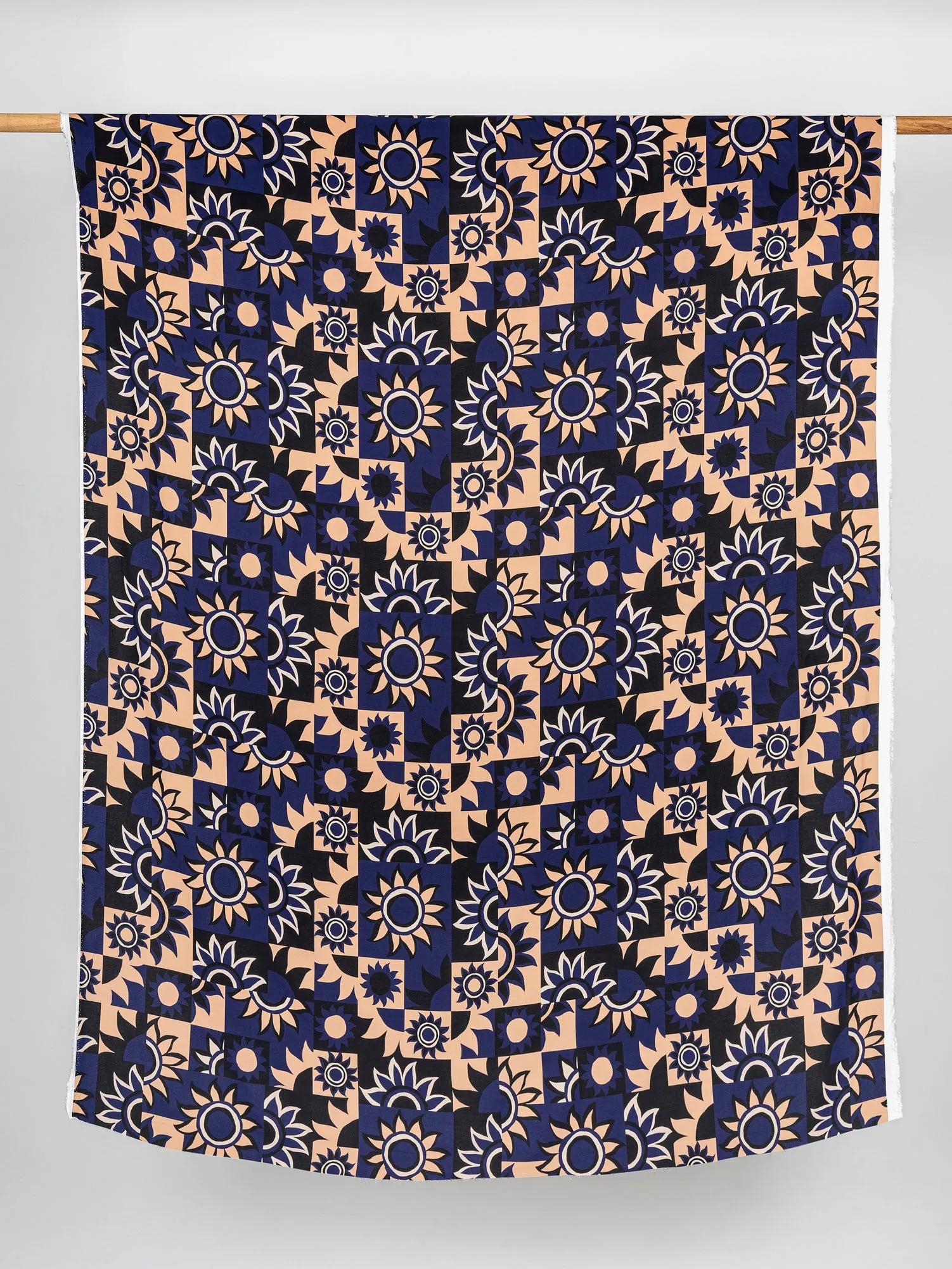 Solar Mosaic Print Ecovero Viscose - Black   Navy   Tan - Swatch