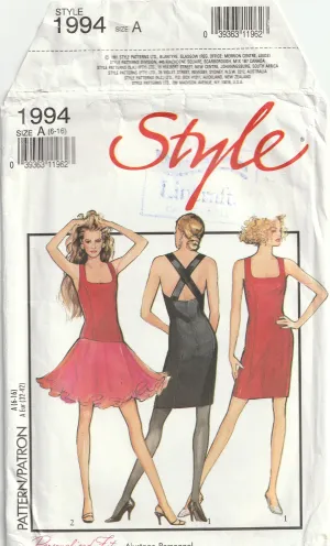 Straight or Flared Strappy Dress - Vintage Pattern - Small - Style 1994 - 1991