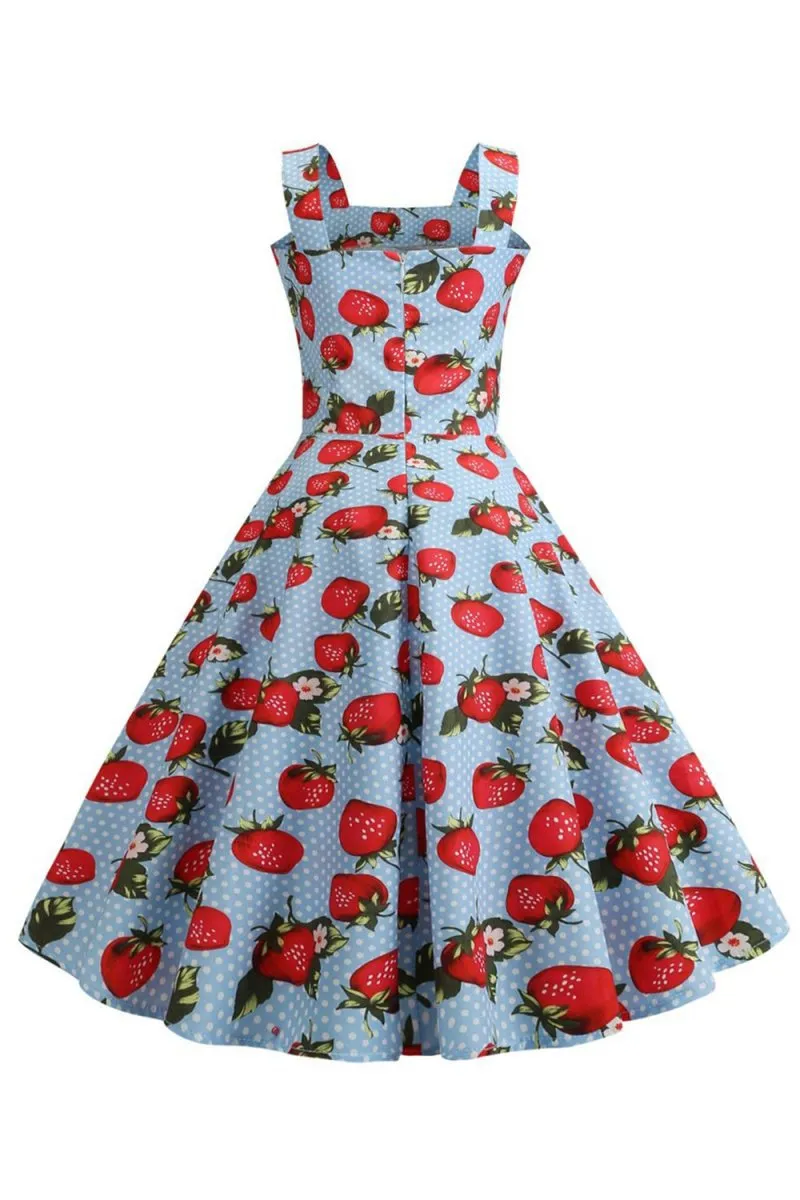 Strawbarries Printed Sleeveless 1950s Dresses