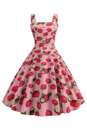 Strawbarries Printed Sleeveless 1950s Dresses