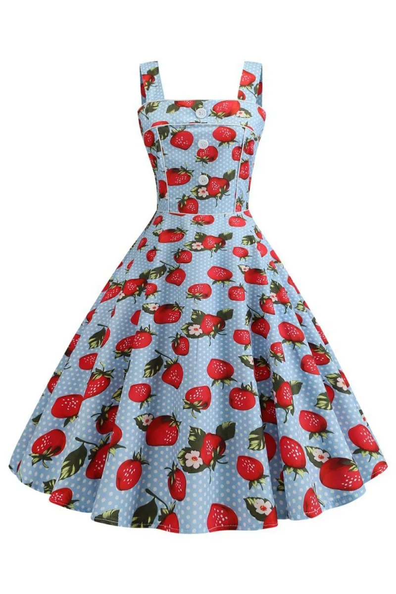 Strawbarries Printed Sleeveless 1950s Dresses