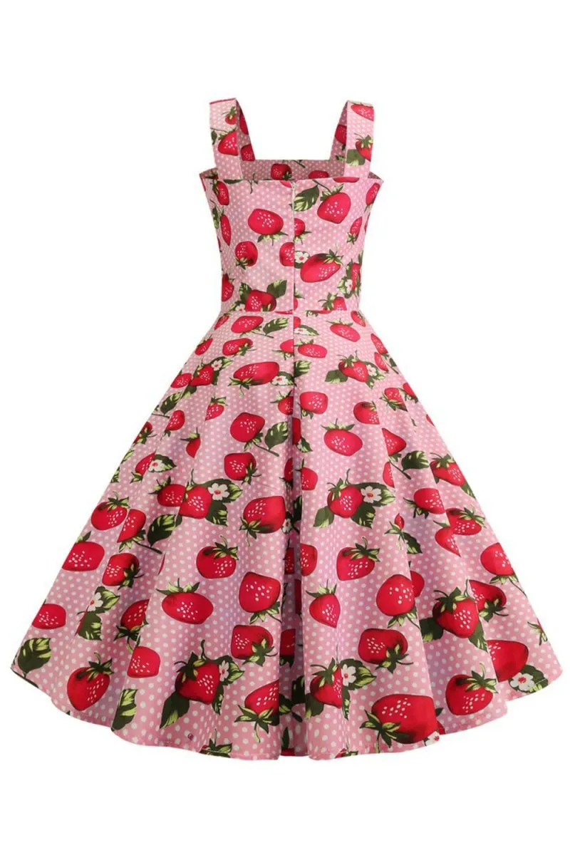 Strawbarries Printed Sleeveless 1950s Dresses