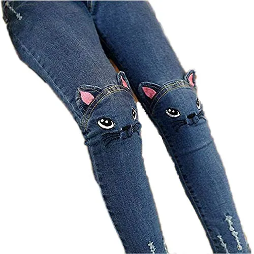Stretchy Ripped Denim Jeggings for Girls