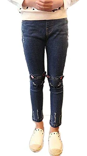 Stretchy Ripped Denim Jeggings for Girls