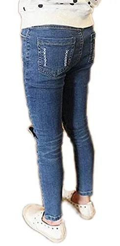 Stretchy Ripped Denim Jeggings for Girls
