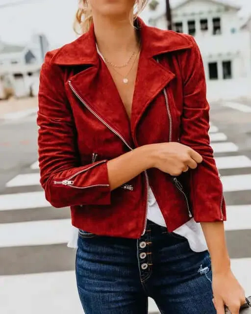 Suede like Vintage Solid Colour Jacket
