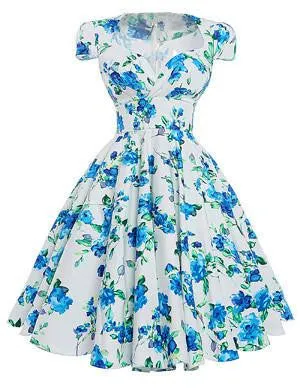 Summer Dress Vintage Rockabilly Dresses Jurken 60s 50s Vintage Big Swing Floral Pinup Short Long Audrey Hepburn Dresses
