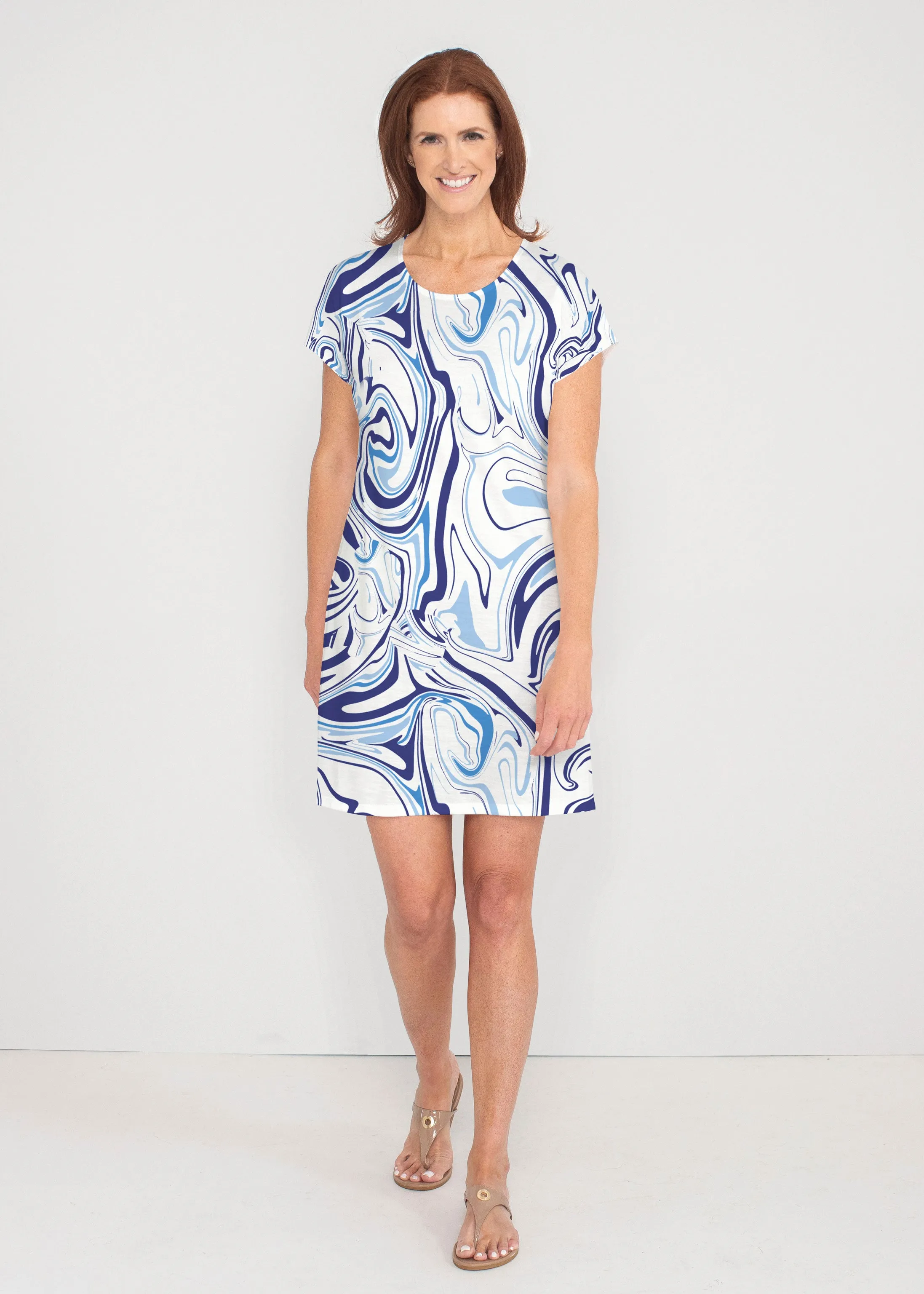 Swirly Blue (8076) ~ Lucy Tee Dress