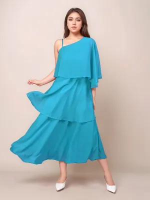 Teal Solid Relaxed Fit Midi Dress