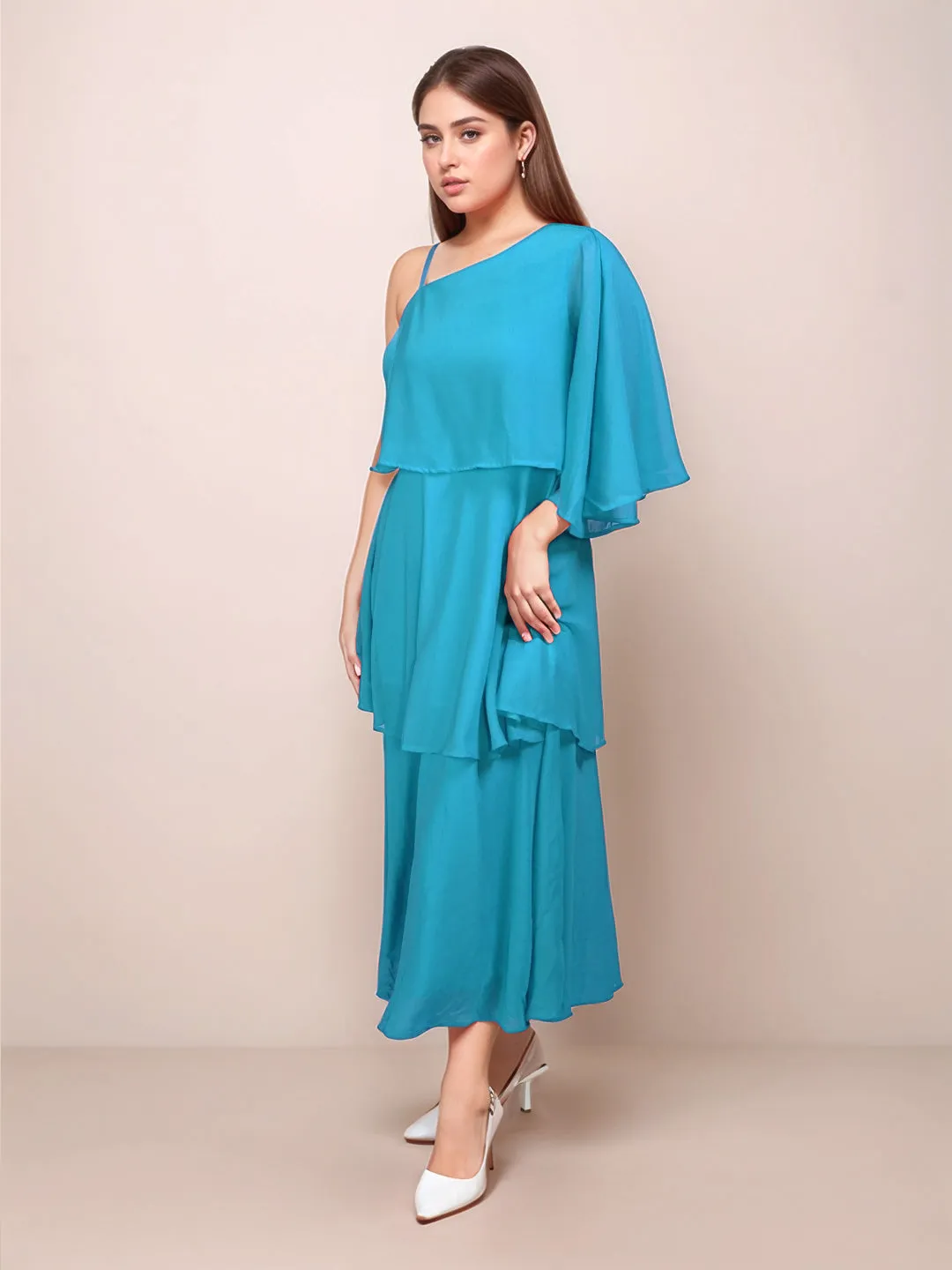 Teal Solid Relaxed Fit Midi Dress