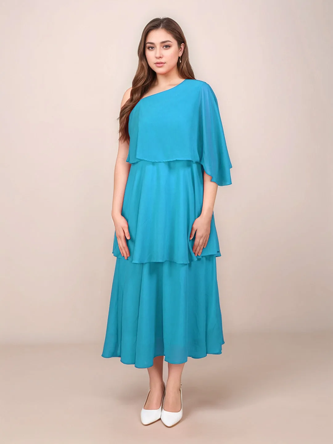 Teal Solid Relaxed Fit Midi Dress